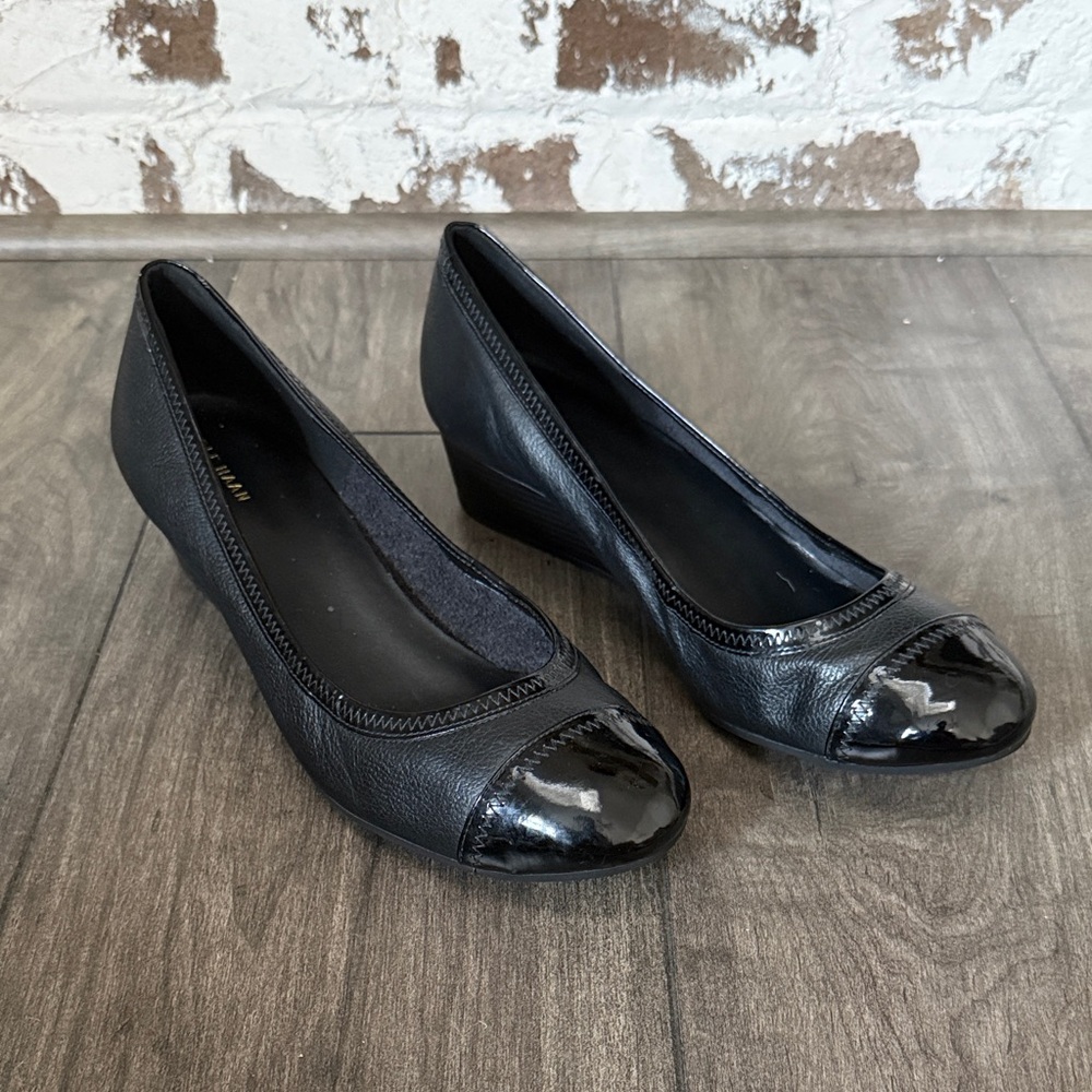 Cole Haan Elsie Black Leather Wedge Heels